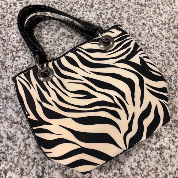 Y2K Kathy Van Zeeland Zebra Mini Tote Bag Purse Hangbag Satchel Top Handle Vtg - Picture 2 of 12